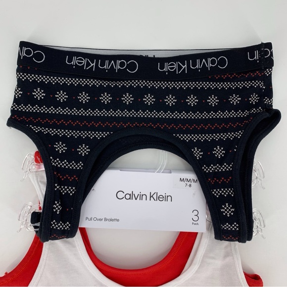 Calvin Klein NWT Girls' Red, Black, and White 3-Pack Pull Over Bralette, Medium - Picture 4 of 12